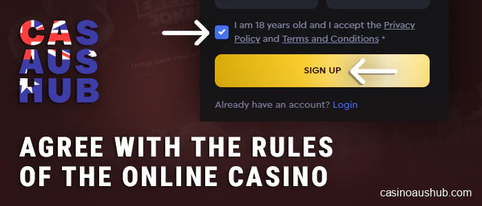 Agree to the terms and conditions and confirm your registration at the casino with CreditCard payments