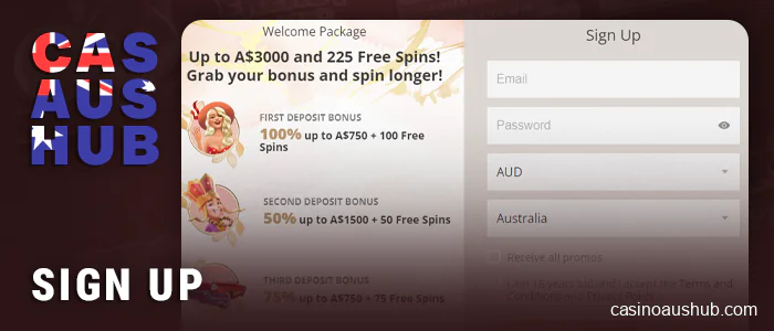 Create an account at the casino to get a new bonus