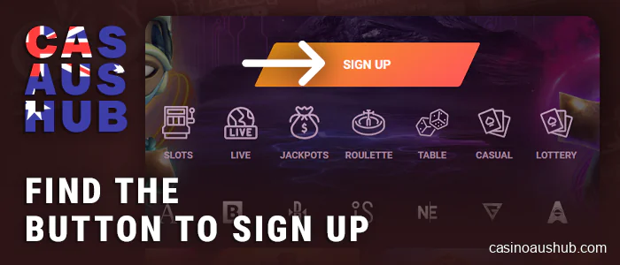 Click on the button to register at an Australian online casino