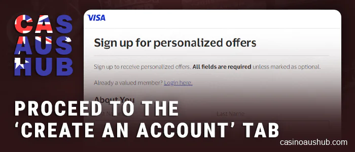 Go to the Visa account registration section