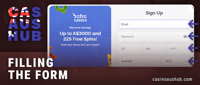 Fill out the Boho Casino registration form